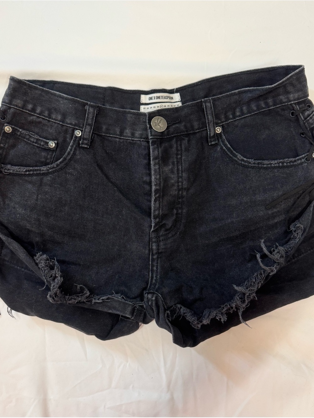 One Teaspoon Bandits Black Denim Distressed Women's Shorts